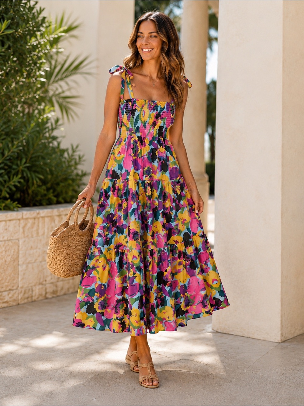 Kate Spade New York Orchid Bloom Smocked Maxi Dress size xxl dopamine old money